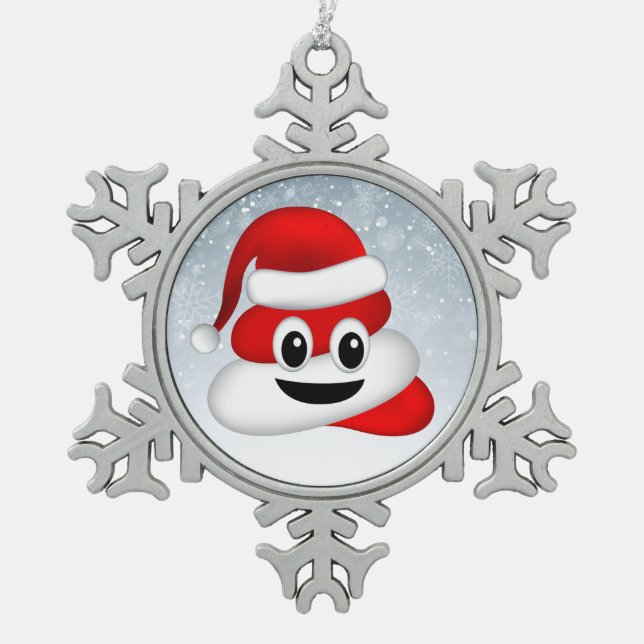 christmas poo emoji with santa hat snowflake pewter christmas ornament (Front)