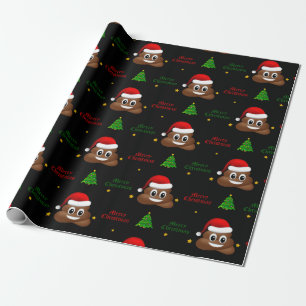 christmas poo emoji with santa hat wrapping paper