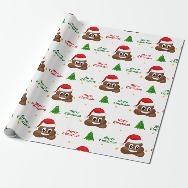christmas poo emoji with santa hat wrapping paper (Unrolled)