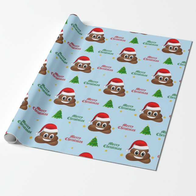 christmas poo emoji with santa hat wrapping paper (Unrolled)