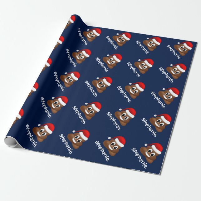christmas poo emoji with santa hat wrapping paper (Unrolled)