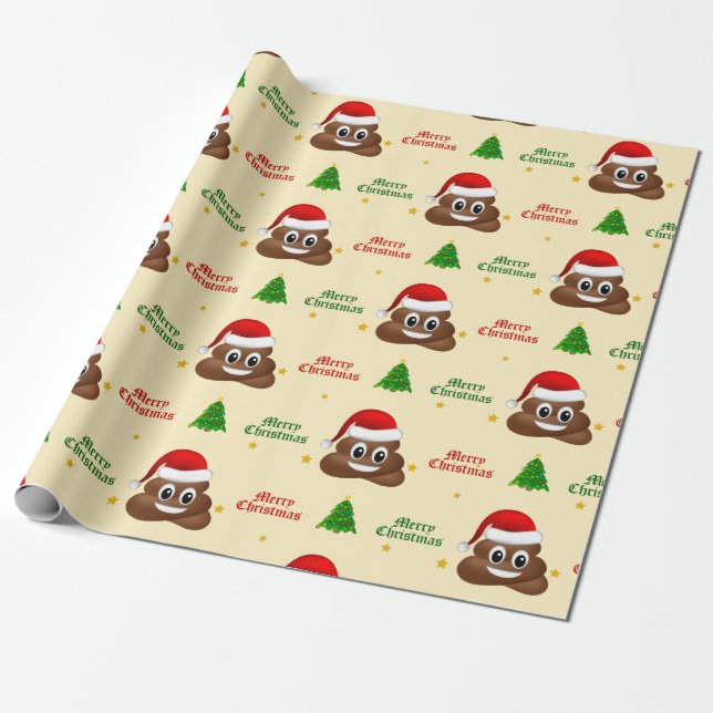 christmas poo emoji with santa hat wrapping paper (Unrolled)