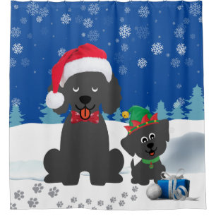 Christmas Poodle and Puppy in the Snow Shower Curtain
