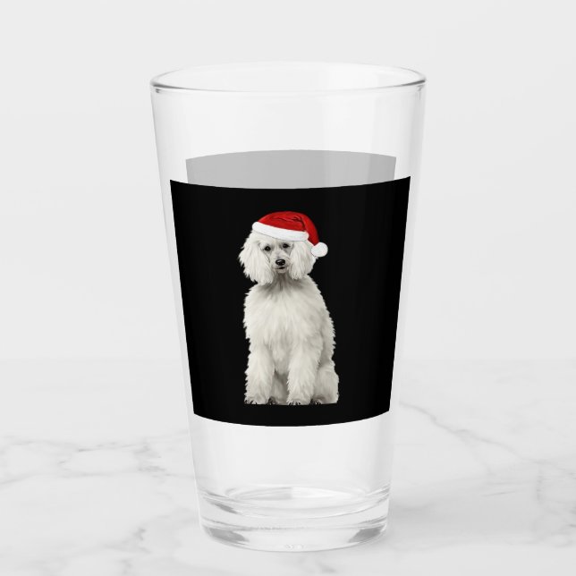 Christmas Poodle Christmas Tree Dog Puppy Watercol Glass (Front)
