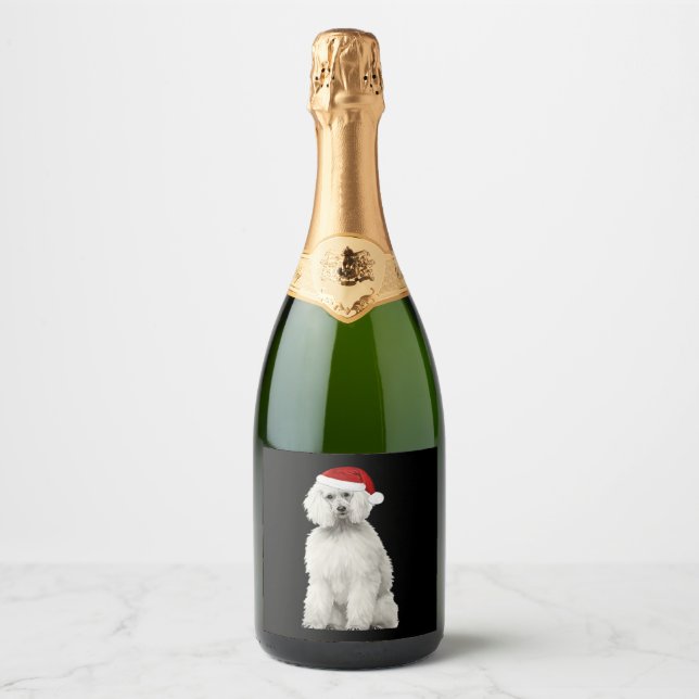 Christmas Poodle Christmas Tree Dog Puppy Watercol Sparkling Wine Label (Front)