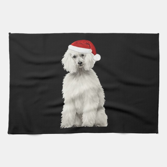 Christmas Poodle Christmas Tree Dog Puppy Watercol Tea Towel (Horizontal)