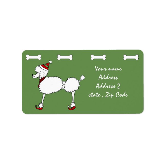 Christmas Poodle dog address labels (Front)