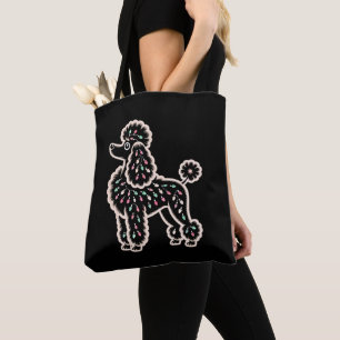 Christmas Poodle Dog Lights Ornaments Silhouette Tote Bag