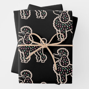 Christmas Poodle Dog Lights Ornaments Silhouette Wrapping Paper Sheet