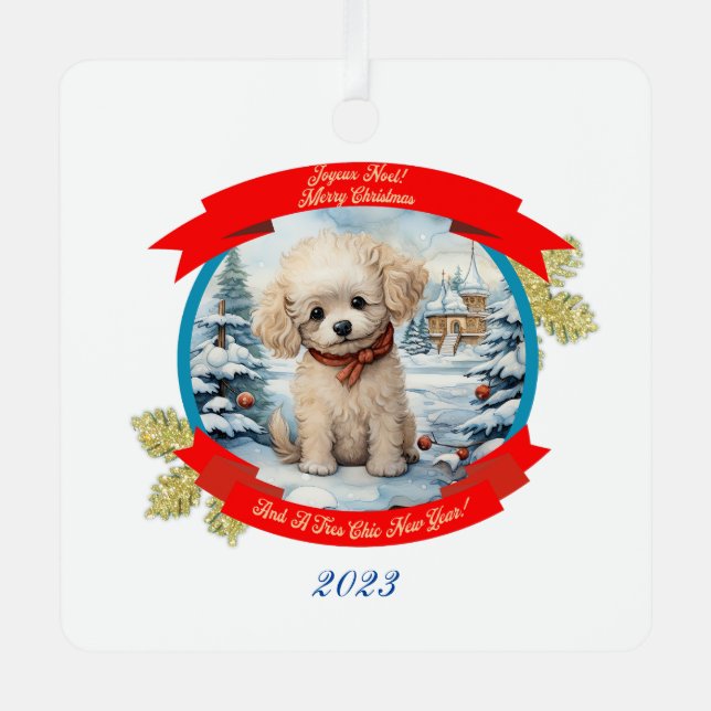 Christmas Poodle Dog  Metal Tree Decoration (Front)