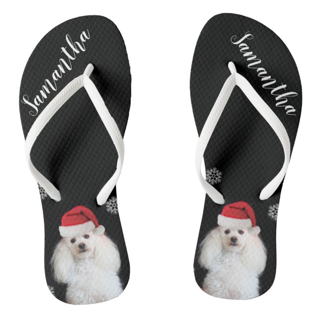 Christmas poodle dog  personalised flip flops (Footbed)