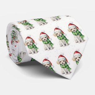 Christmas Poodle In Snowflakes Tie