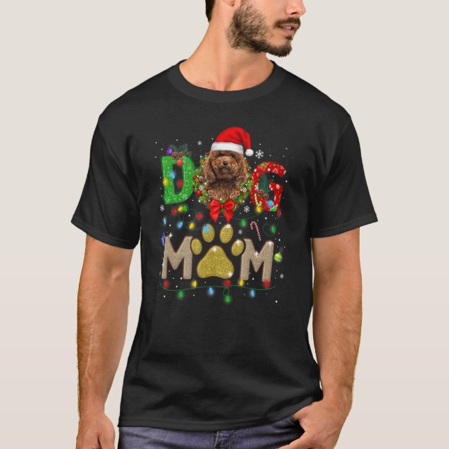Christmas Poodle Mum Hat Santa Scarf Plaid Dog Mum T-Shirt (Front)