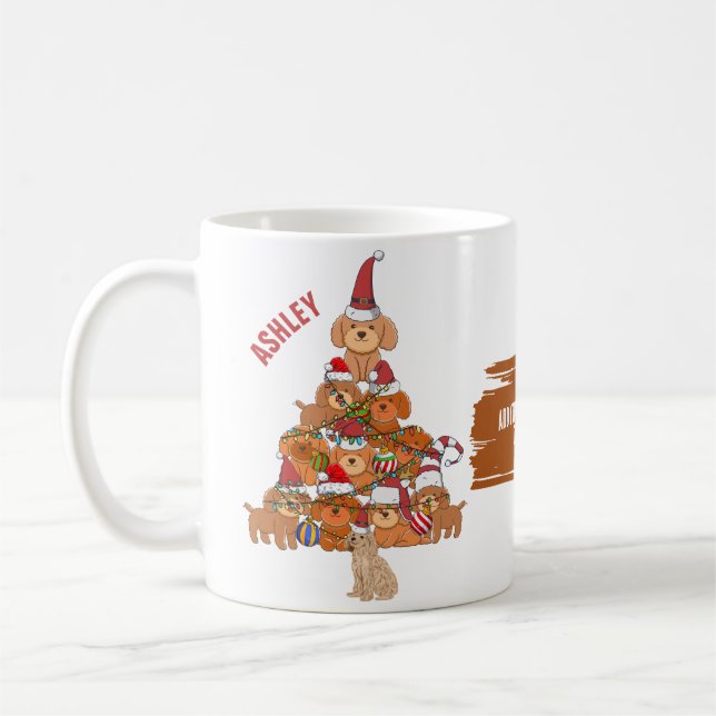 Christmas Poodle Puppy Christmas Tree Coffee Mug (Left)