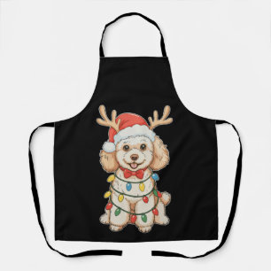 Christmas Poodle Reindeer Dog Santa Hat Xmas Light Apron