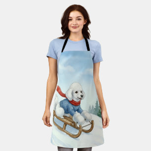 Christmas Poodle Sledding, Apron