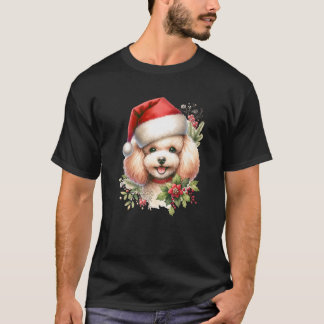 Christmas Poodle Toy Dog Watercolor Artwork Premiu T-Shirt