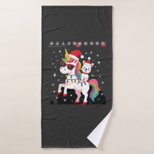 Christmas Poodle Unicorn Sunglasses Poodles T-Shir Bath Towel