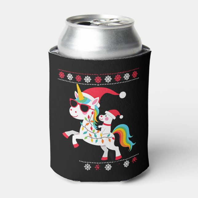 Christmas Poodle Unicorn Sunglasses Poodles T-Shir Can Cooler (Can Front)