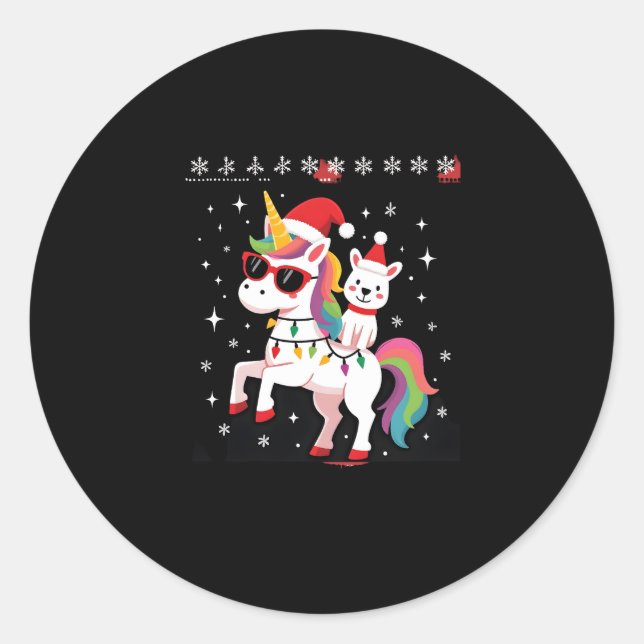Christmas Poodle Unicorn Sunglasses Poodles T-Shir Classic Round Sticker (Front)