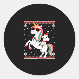 Christmas Poodle Unicorn Sunglasses Poodles T-Shir Classic Round Sticker