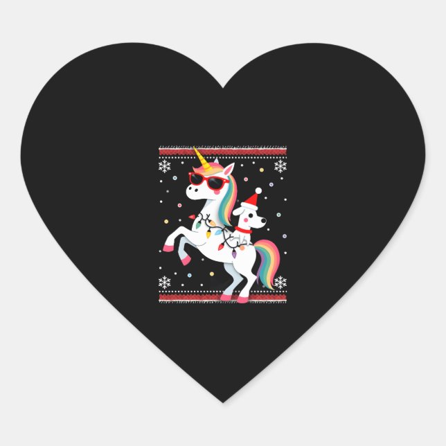 Christmas Poodle Unicorn Sunglasses Poodles T-Shir Heart Sticker (Front)