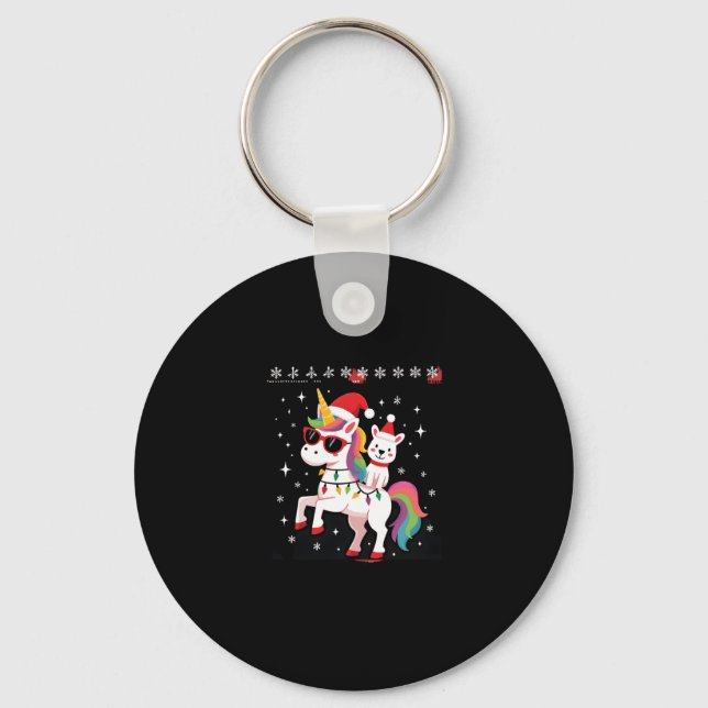 Christmas Poodle Unicorn Sunglasses Poodles T-Shir Key Ring (Front)