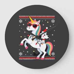 Christmas Poodle Unicorn Sunglasses Poodles T-Shir Large Clock