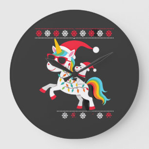 Christmas Poodle Unicorn Sunglasses Poodles T-Shir Large Clock