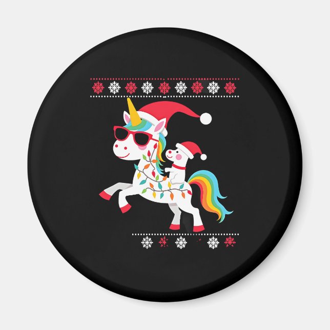 Christmas Poodle Unicorn Sunglasses Poodles T-Shir Magnet (Front)