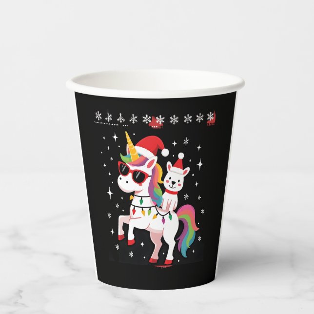 Christmas Poodle Unicorn Sunglasses Poodles T-Shir Paper Cups (Front)