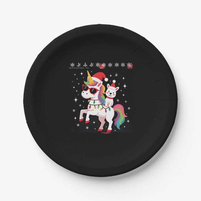 Christmas Poodle Unicorn Sunglasses Poodles T-Shir Paper Plate (Front)
