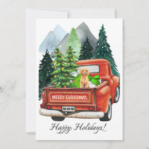 Christmas Poodle & Vintage Truck Watercolor  Holiday Card