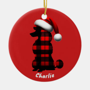 Christmas Poodle Waring Plaid Shirt Animal Lover Ceramic Tree Decoration