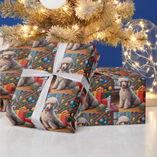 Christmas Poodle with Christmas Tree, Gifts  Wrapping Paper
