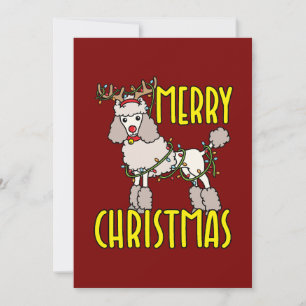 Christmas Poodle with Reindeer Antlers Holiday Card