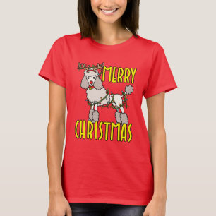 Christmas Poodle with Reindeer Antlers T-Shirt