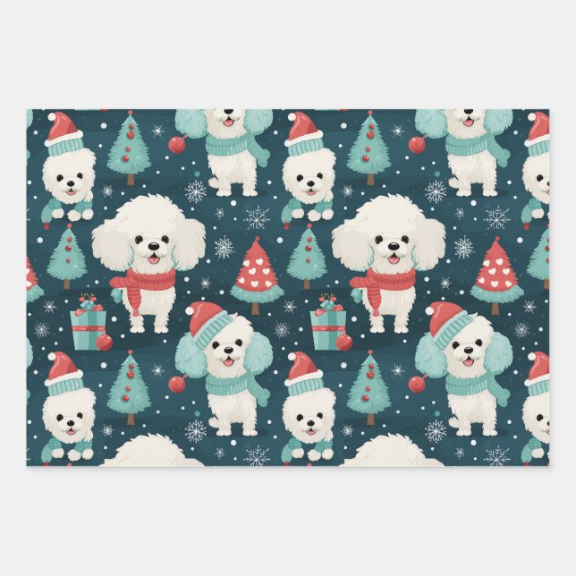 Christmas Poodle Wrapping Paper Set of 3 (Front 3)