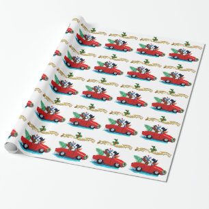 Christmas Poodles Vintage Car Wrapping Paper
