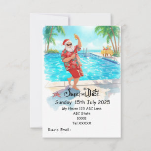 Christmas Pool Party – Santa Claus Save the Date Invitation