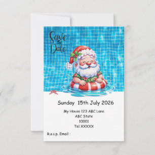 Christmas Pool Party – Santa Claus Save the Date Invitation