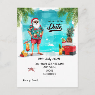 Christmas Pool Party – Santa Claus Save the Date Postcard