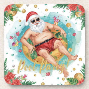 Christmas Pool Party with Santa Claus Coaster