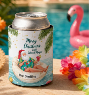 Christmas Pool Party with Santa Claus in Hawaii Can Cooler