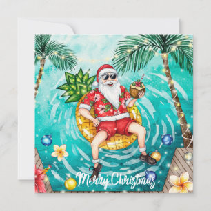 Christmas Pool Party with Santa Claus in Hawaii Holiday Card