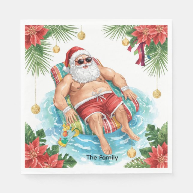Christmas Pool Party with Santa Claus  Napkin (Front)