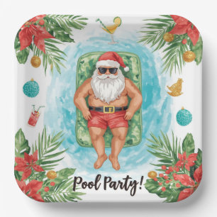 Christmas Pool Party with Santa Claus Paper Plate