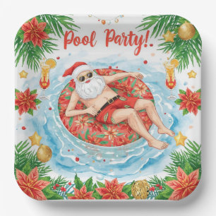 Christmas Pool Party with Santa Claus  Paper Plate