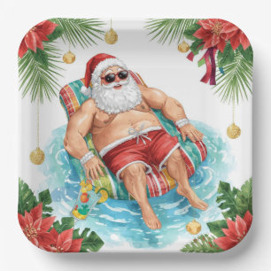 Christmas Pool Party with Santa Claus  Paper Plate