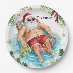 Christmas Pool Party with Santa Claus Paper Plate